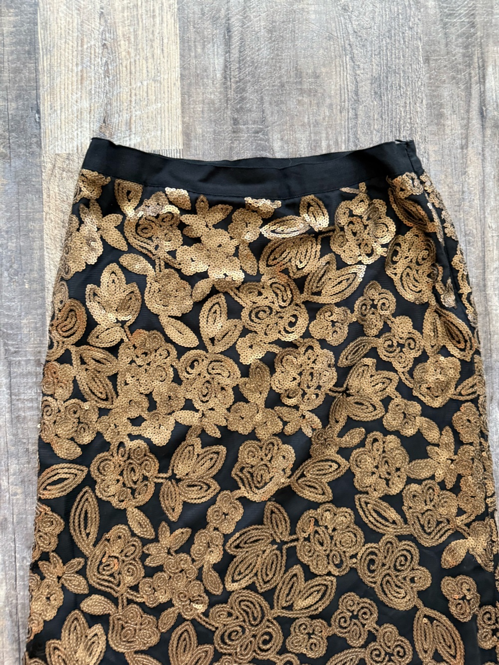 Boden Sequin Embroidered Mini Skirt Black Gold Floral Party UK 10 US 6 - Picture 5 of 12